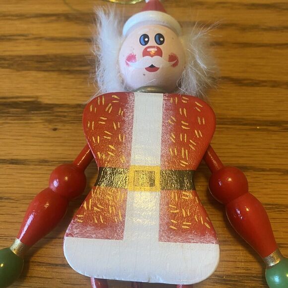 Santa Claus Wooden Pull String Toy Souvenir Red White 7.5" Inches Vintage 1980s - Picture 3 of 4